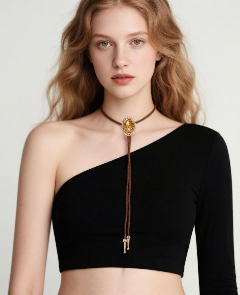PEARLY JUN Bolo Tie for Women Men Flower Rose Western Cowboy Brown Leather Country Style String Vest Gifts - Image 3